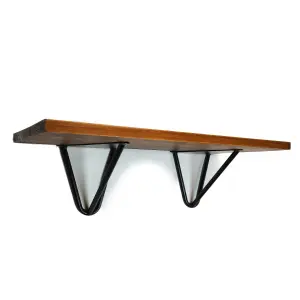 Solid Pine Rustical Shelf Dark Oak Black Hairpin Bracket Style 25x100cm