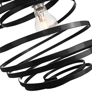 Contemporary Black Gloss Metal Double Ribbon Spiral Swirl Ceiling Light Pendant