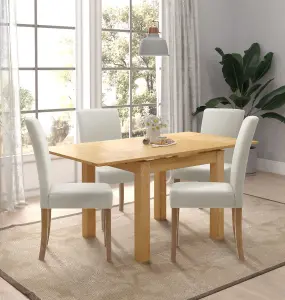 Hallowood Furniture Waverly Oak Small Extending Table with 4 Upholstered Beige Chair with Oak Legs