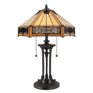 Elstead Indus 2 Light Tiffany Table Lamp Vintage Bronze, E27