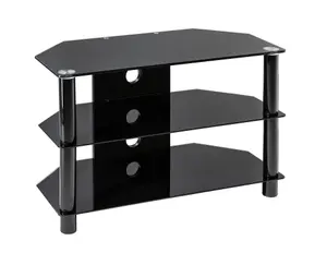 Essentials TV-Stand with 3 Shelves Black Glass ESS800/3-BLK