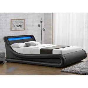 Galaxy LED Upholstered Ottoman Bed Black/White / Kingsize (5')