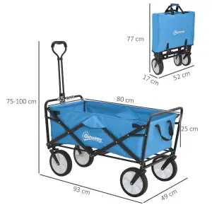 Outsunny Folding Outdoor Storage Trolley Cart Bag Telescopic Handle Brakes Blue