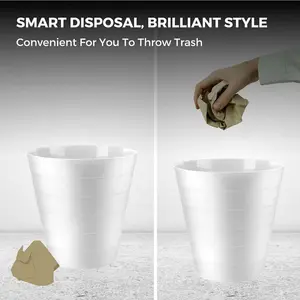 Damek 6L Plastic Open Waste Bin Pack of 2 Round Open Waste Basket Trash Can Rubbish Bin (White)