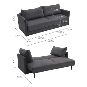 Dark Grey 3 Seater Corduroy Upholstered Sofa Bed Sleeper Couch Bed