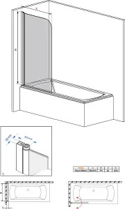 Rinse 800x1400 Bath Screen Pivot Bath Shower Easy Clean Glass Screen Reversible Door Panel Chrome