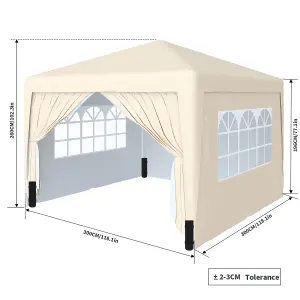 SunDaze Garden Pop Up Gazebo Party Tent Camping Marquee Canopy with 4 Sidewalls Carrying Bag Beige 3x3M