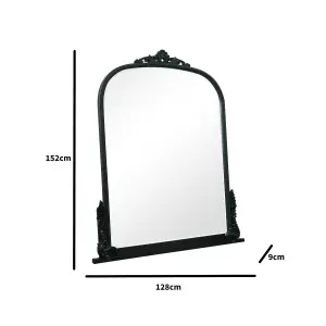 Melody Maison Large Arch Black Ornate Overmantle Mirror - 152cm x 128cm