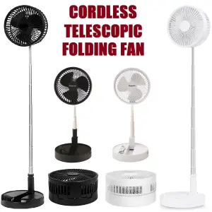 Black Cordless Portable folding Telescopic Desk Fan USB Rechargeable Battery Cooling