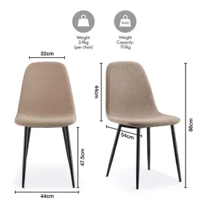 VonHaus Dining Chairs Set of 2, Beige Kitchen Chairs with Black Metal Legs, Cord Effect Pair of Chairs for Dining