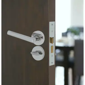 EAI Chrome Door Handle Bathroom T-Bar Lever on Rose Handles Bathroom Kit / Pack - 64mm Lock - 76mm Hinge - Polished Chrome