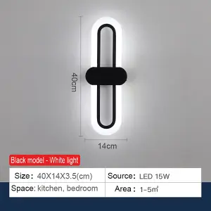 Black Frame Modern Oval LED 15W Indoor Wall Light Bedside Sconce with Acrylic Shade 40cm White Light