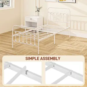 HOMCOM 3ft Metal Single Platform Bed Frame w/ Underbed Storage Headboard White