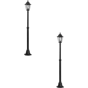 2 PACK IP44 Outdoor Bollard Light Black & Silver Lantern 2000mm Post 60W E27