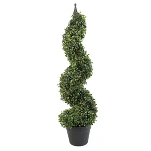 Pair of 90cm (3ft) Tall Artificial Boxwood Tower Trees Topiary Spiral Metal Top