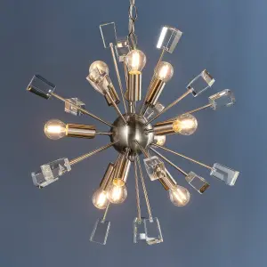 Anson Lighting Parrow Satin Nickel and Clear K5 Crystal Glass 9 Light Ceiling Pendant