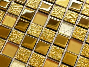 Glass mosaic on mesh for bathroom or kitchen 300mm x 300mm - Egyptian Gold