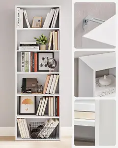 VASAGLE 6-Tiered Bookshelf, Modern Bookcase, Storage Organizer Rack, for Living Room, Study, Office, Bedroom, Cloud White