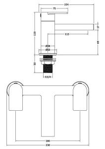 Contemporary Deck Mounted Bath Filler Tap - Chrome - Balterley