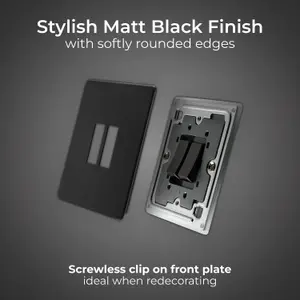 BG Flatplate Screwless 20A Double Wall Light Switch, Matt Black