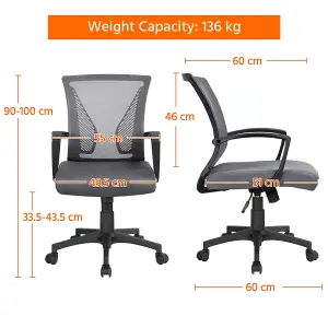 Yaheetech Ergonomic Mesh Office Chair with Mid-Back 360 Degree Rolling Casters Height Adjustable - Dark Grey