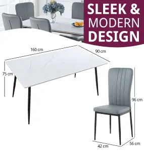 Hallowood Furniture Cullompton Large Rectangular Dining Table (1.6m) with 6 Grey Faux Leather Chairs