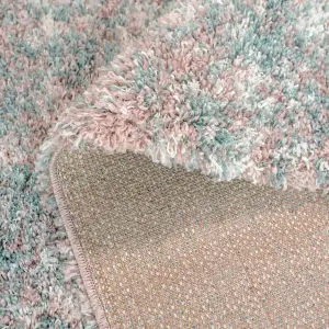 Super Soft Mottled Teal Blue & Blush Pink Shaggy Area Rug 160x230cm