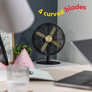 Russell Hobbs Desk Fan Electric Cooling Brushed Gold & Black 3 Speed RHMDF1201BG