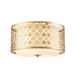 Luminosa Ziggy 2 Light Cylindrical Pendant Ceiling Light, Lacquered Gold