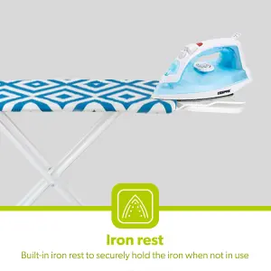 Royalford Ironing Board, Adjustable Height & Iron Rest To Secure Iron In Place, Lightweight & Foldable- 114 x 33 cm, Blue