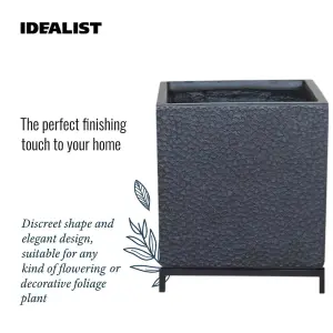 IDEALIST™ 33cm Square Planter, Black Slate Effect Indoor Planter on 5cm Detachable Metal Stand H42 L33 W33 cm, 42.9L