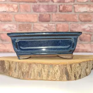 16cm Glazed Bonsai Pot - Rectangle - 16cm x 13cm x 6cm - Blue