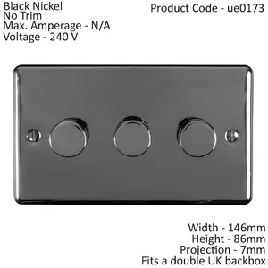 3 Gang 400W 2 Way Rotary Dimmer Switch BLACK NICKEL Light Dimming Wall Plate