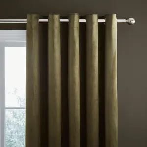 Catherine Lansfield Kingsley Matt Velvet 66x72 Inch Lined Eyelet Curtains Two Panels Olive Green