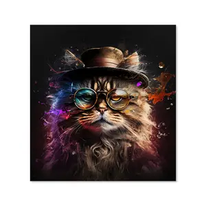 Siberian Cat With Glasses Splashart Premium Glass Kitchen Splashback W700mm x H650mm