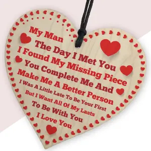 Red Ocean Anniversary Gift For Men MY MAN Wooden Heart Plaque Birthday Gift For My Man, Husband, Boyfriend, Valentines Day Gifts