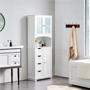 Yaheetech White Freestanding Bathroom Storage Cabinet with Glass Door