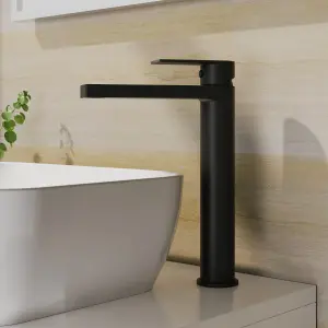 Contemporary Tall Mono Basin Mixer Tap - Matt Black