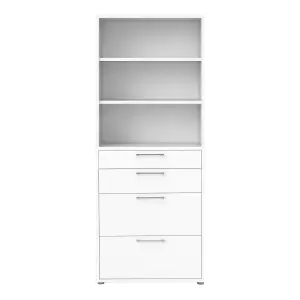 Prima Bookcase 2 Shelves With 2 Drawers + 2 File Drawers In White