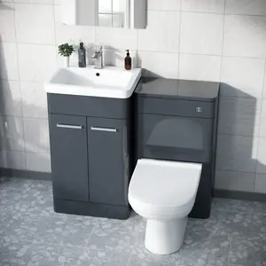 Nes Home Afern 500mm Vanity Basin Unit, WC Unit & Elso Back to Wall Toilet Anthracite