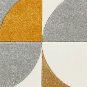 Grey Yellow Easy to Clean Geometric Abstract Rug For DiningRoom-160cm X 220cm