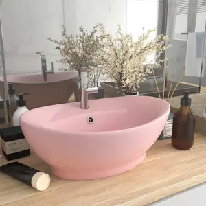 Belfry Bathroom Pearlene 390mm W Ceramic Oval Sink with Overflow Pink