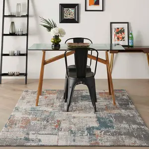 Grey Multicoloured Modern Abstract Easy To Clean Rug For Dining Room Bedroom & Living Room-66 X 229cm (Runner)