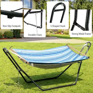 COSTWAY Hammock Stand Sun Lounger Stand Outdoor Patio Swing Steel Frame Hanging Hooks