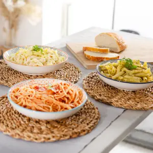 Nicola Spring - Hand-Printed Pasta Bowls - 22cm - 3 Colours - Pack of 6