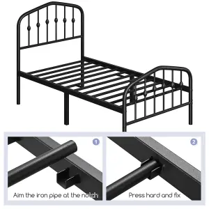 Yaheetech Black 3ft Single Metal Bed Frame with Arched Headboard and Footboard