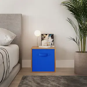 URBNLIVING 30cm Height Beech Wooden Shelves Cubes Storage Units With Dark Blue Drawer Insert