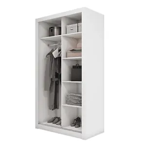 Chic Mirrored Sliding Wardrobe with Shelves in White - Organiser Dream (H2150mm x W1200mm x D600mm)