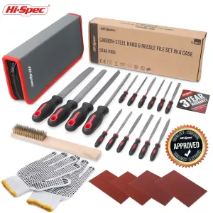 Hi-Spec 17pc Steel Metal Hand File & Needle File Tool Kit Set. Flat, Round & Triangle Files for DIY, Crafts & Wood Work