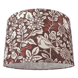 Autumnal Themed Burgundy 12 Lamp Shade with Floral Decoration and Sitting Birds